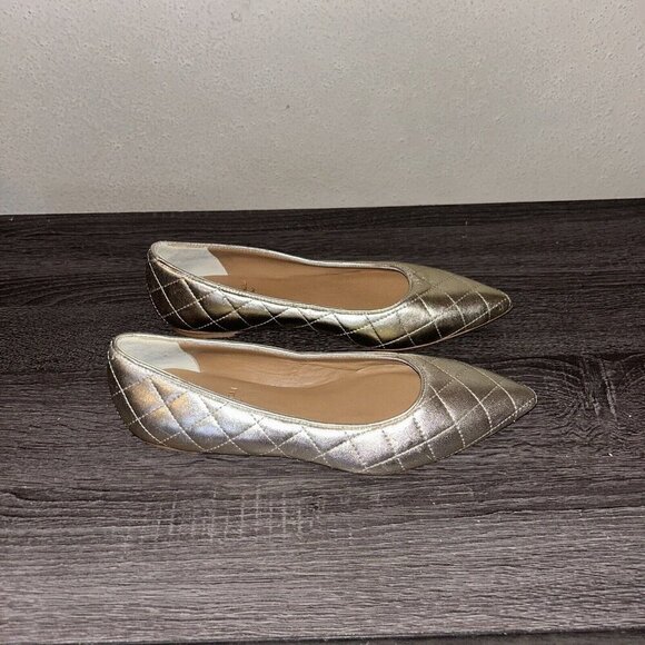 Bruno Magli Gold Quilted Metallic Slip On Ballet Leather Flats Size 38.5US 8.5 - Picture 2 of 9